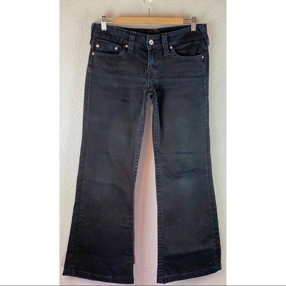 Black True Religion Wideleg/Bootcut Jeans With Rhinestone Buttons